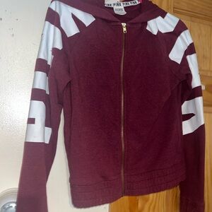 PINK-maroon zip-up hoodie